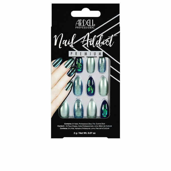 False nails Ardell Nail Addict Green Glitter Chrome (24 pcs) | Atemberaubende grüne Glitzer-Nägel für mühelose Schönheit