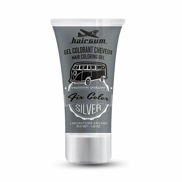 Gel coiffant non permanent Hairgum Fix Color Silver 30 ml | Gel coiffant lavable et à tenue ferme pour tous types de cheveux