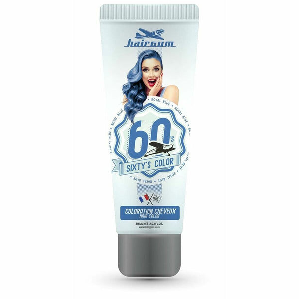 Coloration semi-permanente Hairgum Sixty's Color bleu royal (60 ml) | Un bleu royal éclatant pour une couleur sublimée