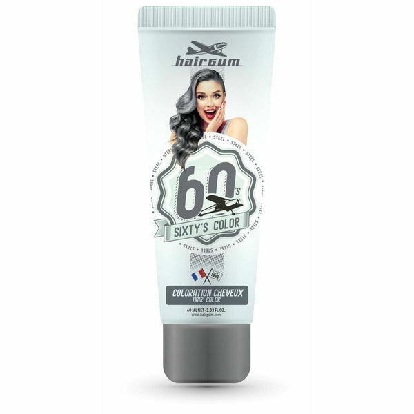 Coloration semi-permanente Hairgum Sixty's Color Steel (60 ml) | Couleur acier éclatante et finition brillante